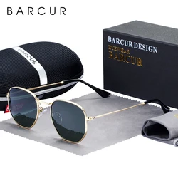 Barcur 클래식 레트로 반사 선글라스 남자 육각 선글라스 금속 프레임 안경 태양 안경 상자 oculos de sol gafas