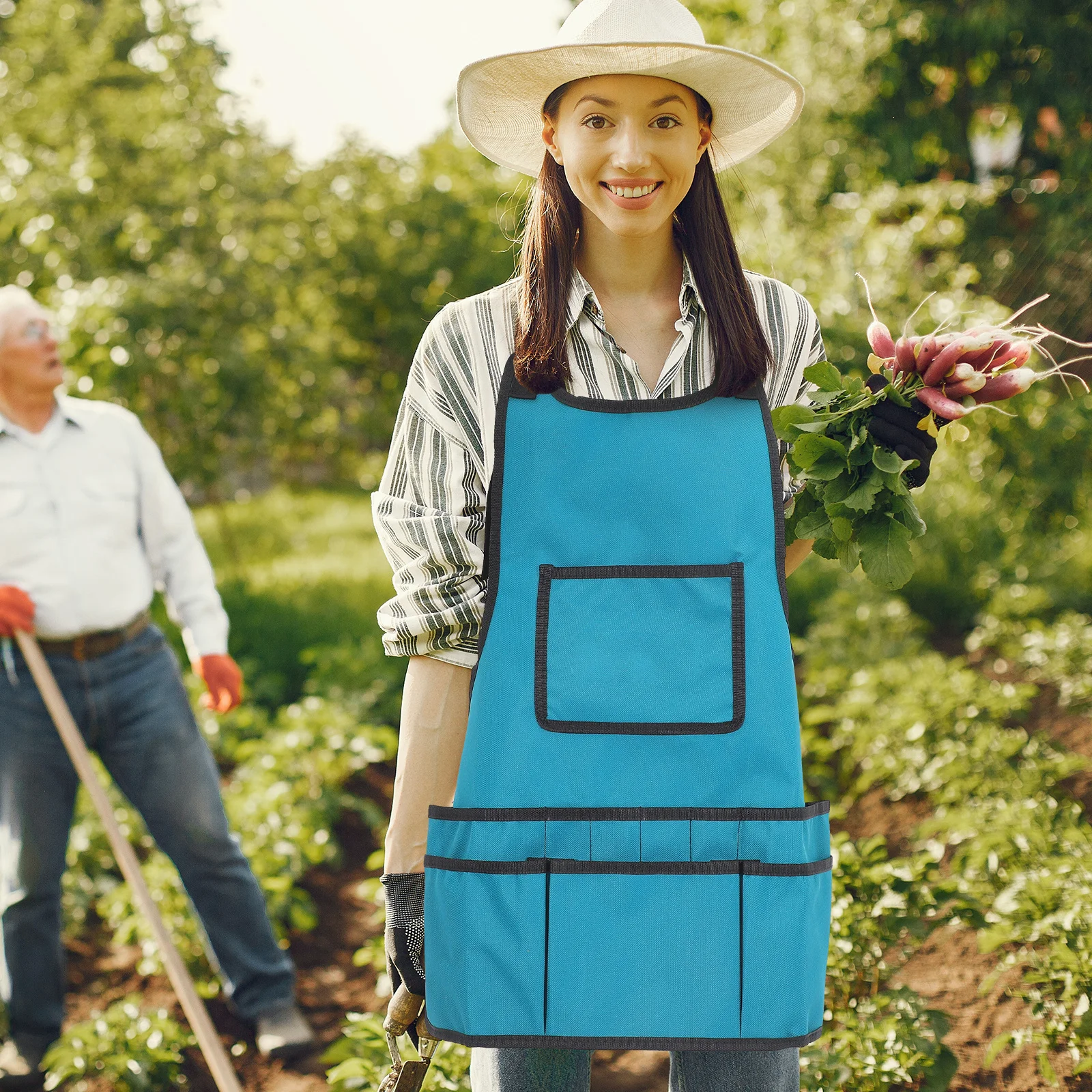 

Workwear Apron Cowhide Waterproof Apron Pockets Tool Storage Gardener Artist Worker Unisex Sky-Blue
