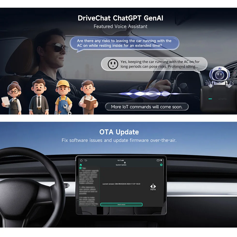 ATOTO Car Smart AI Box Sistema Android 4GB 32GB per Apple Carplay Android Auto Dual WiFi Bluetooth Car Play Adattatore CarWave CB4
