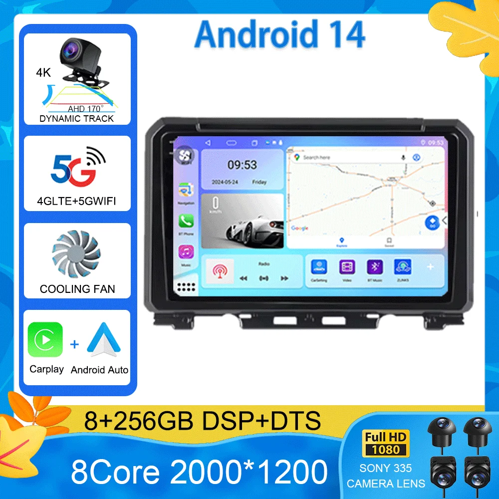 For Suzuki Jimny JB64 JB74 2018 2019 2020 Antoradio Android 14 2 Din Car Multimedia Stereo Player GPS Navigation Wifi DSP 9 Inch