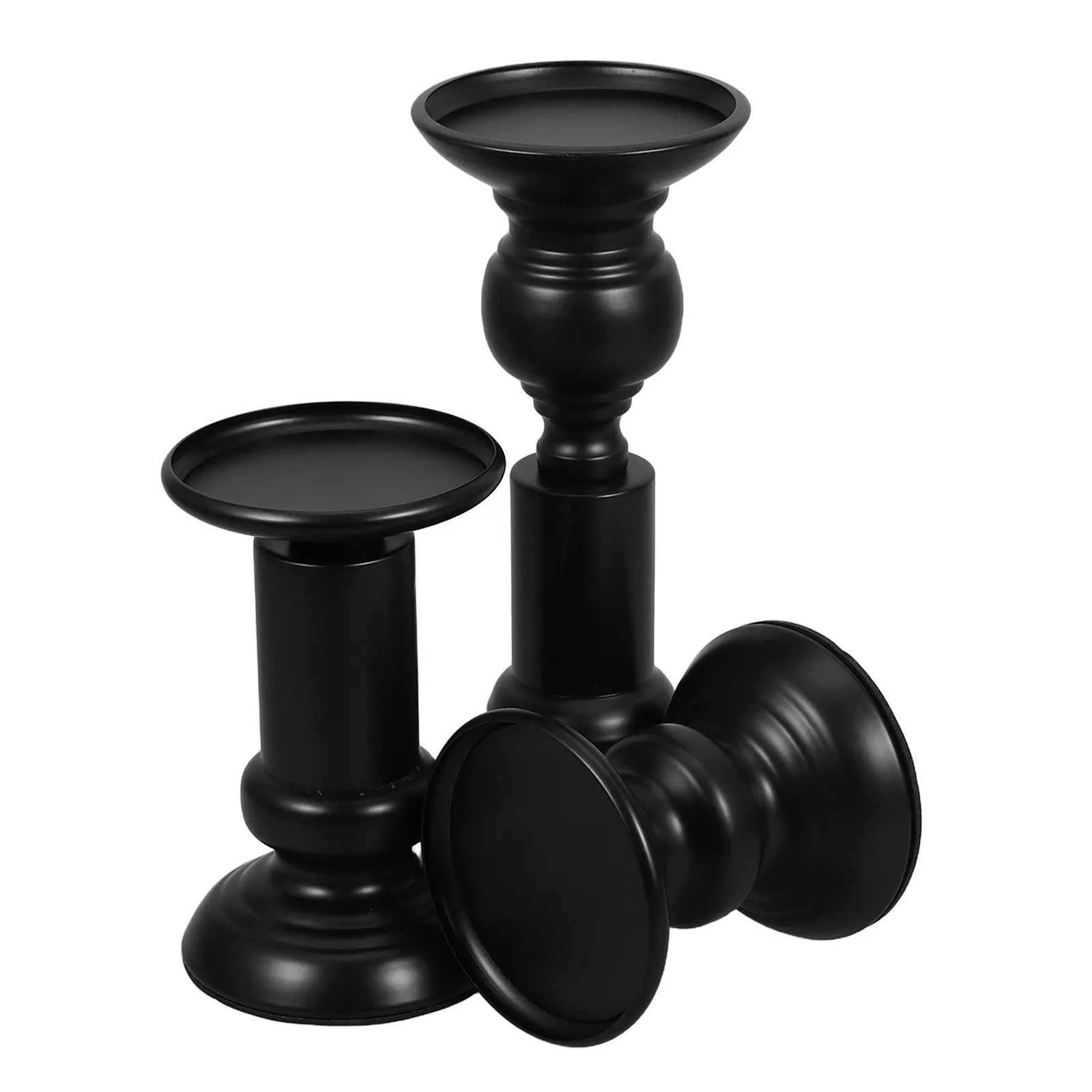 3Pcs Black Metal Holder Set Vintage Pillar Taper Tea Light Stand Rustic Indoor Table Decor for Farmhouse Wedding