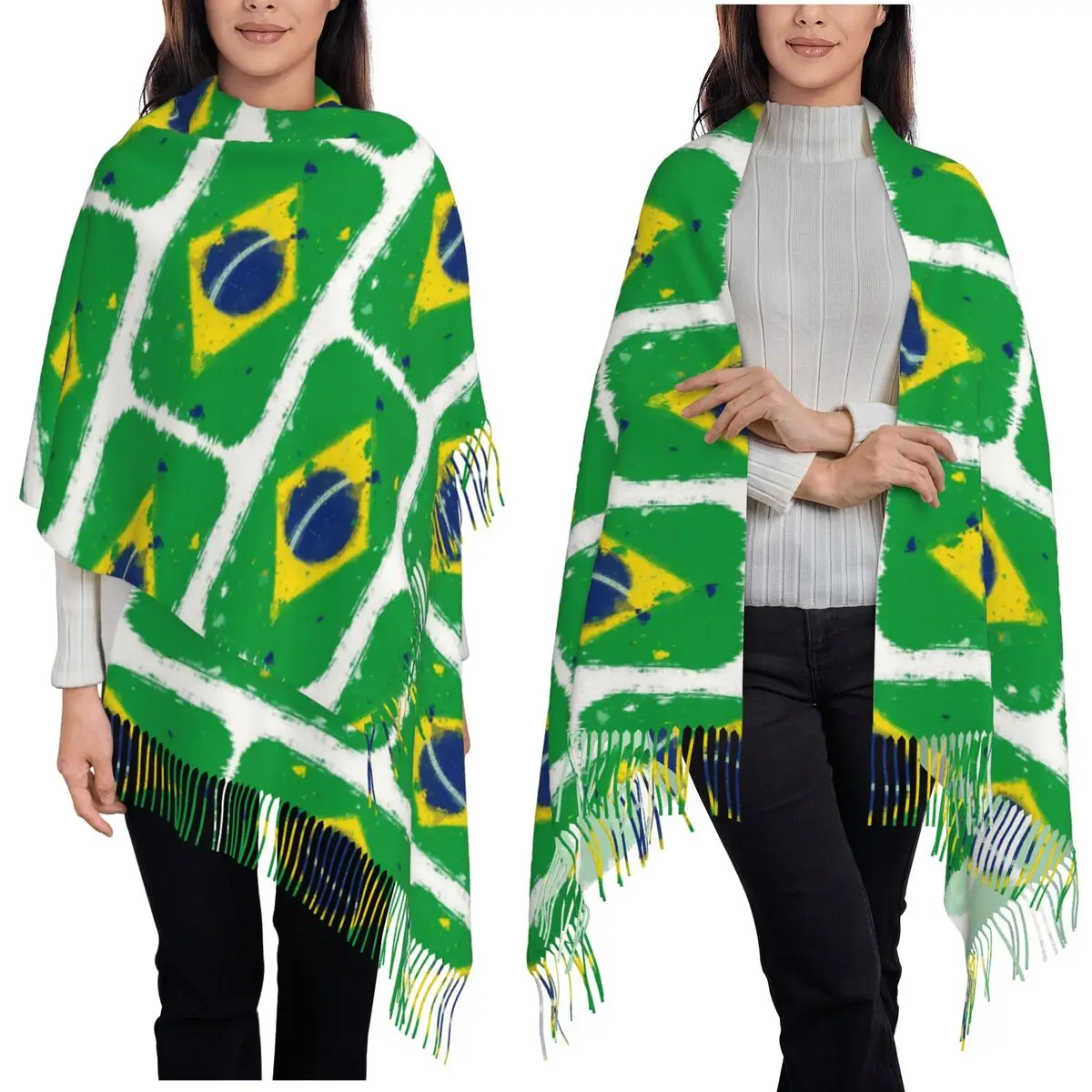 Brazil Flag Scarf Tassel Scarves Women Soft Warm Shawls and Wraps Long Fall Winter Shawl Wrap