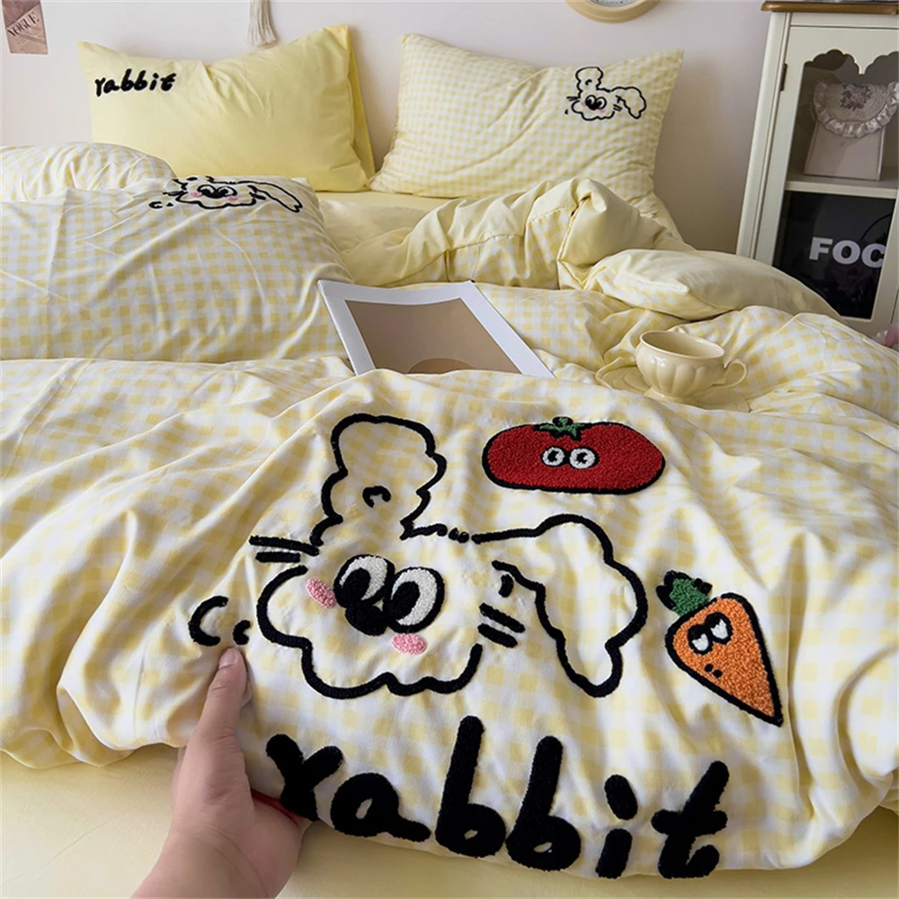 

Cartoon Duvet Cover Set No Filler with Flat Sheet Pillowcases Single Double Queen Girls Korean Bedding Set Bedroom Home Textiles