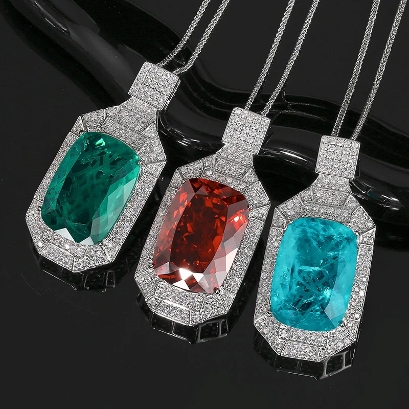 Jewelry with copper base and gold plating, emerald pendant necklace, light luxury and elegant, main stone 20*2