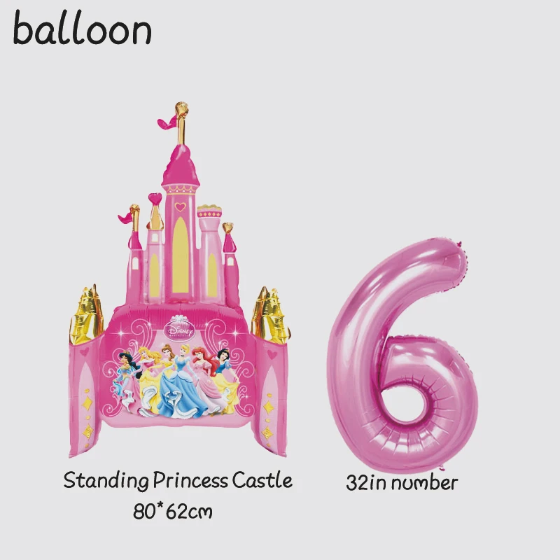 Globo de aluminio 3D de Castillo de pie de princesa de Disney, decoraciones para fiesta de cumpleaños de personajes de dibujos animados, suministros de Baby Shower para niños