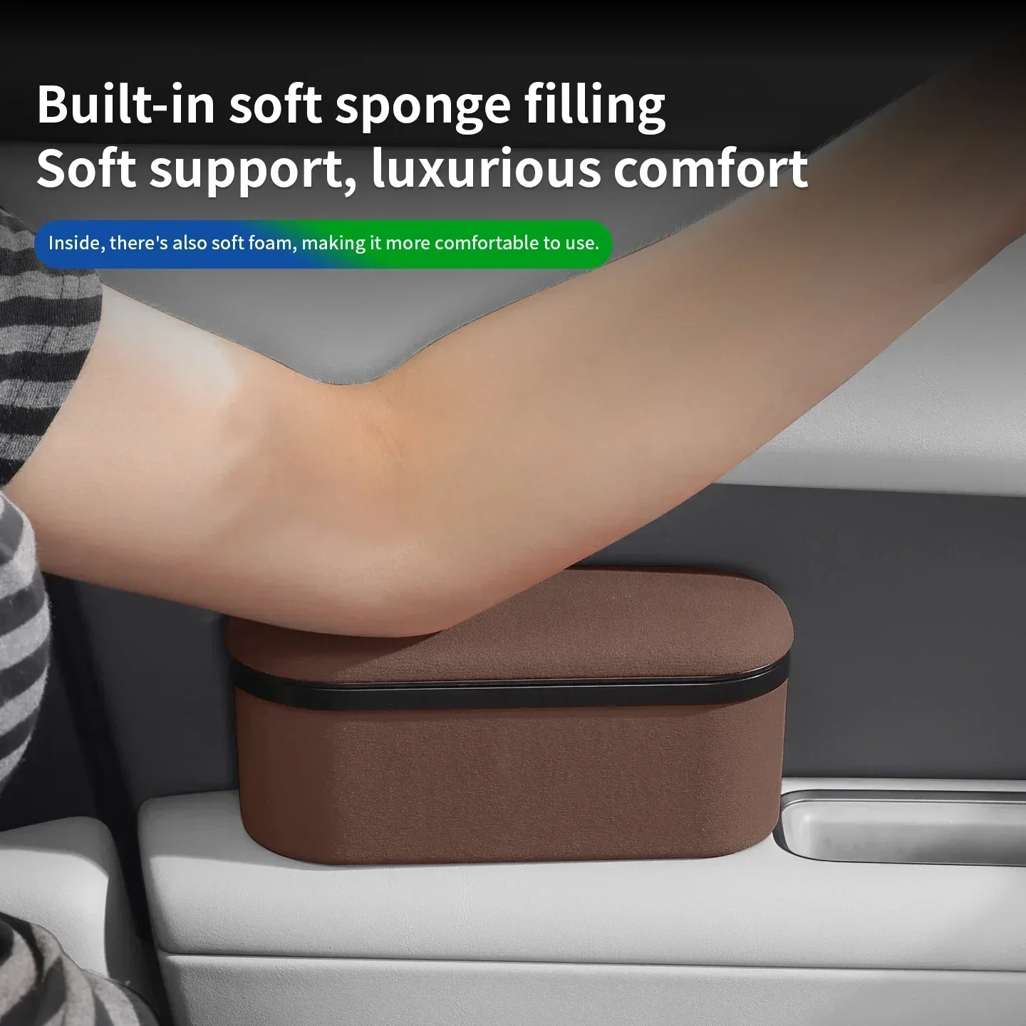 Suede Car Armrest Storage Box, Ergonomic Elbow Rest Pad, Premium Armrest Height Raise Extender, Car Interior Accessories