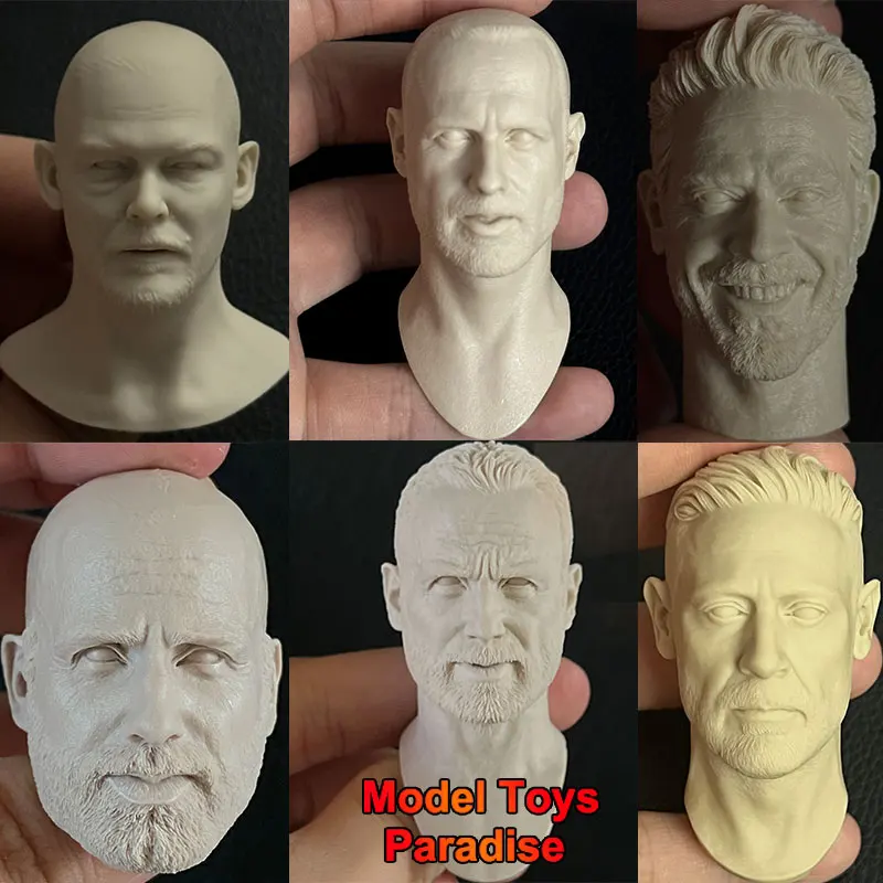 Unpainted 1/6 Men Soldier Andrew Lincoln Norman Reedus Jeffrey Dean Morgan White Model Head Sculpt Fit 12inch Action Figure Body