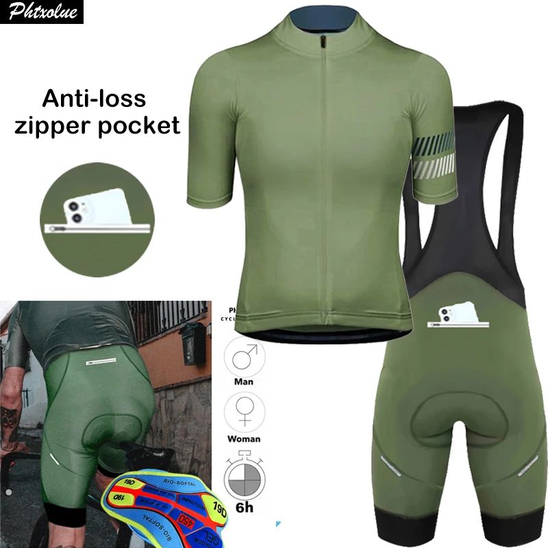 Phtxolue Cycling Jersey Set Men Anti-Loss Zipper Cycling Set Clothing Pro Bike…