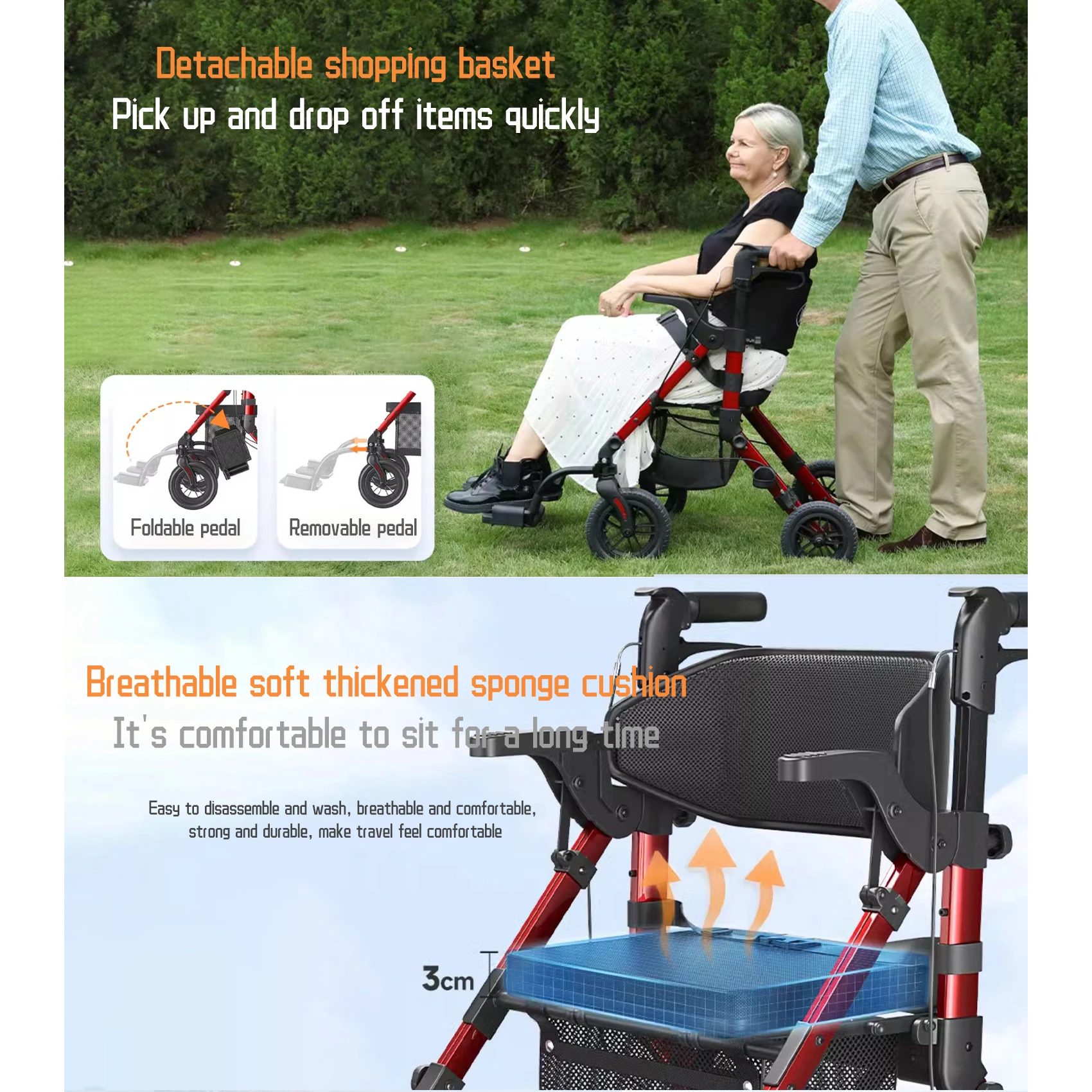 wheel walking walker assistive device medical toilet disabled equipment walker & rollator adult dissability walker with seat