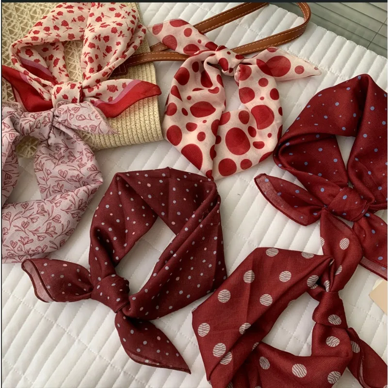 

2025 New Polka Dot Cotton-Linen Square Headscarf Spring/Autumn Women's Versatile Neck Scarf Neck Tie Scarf