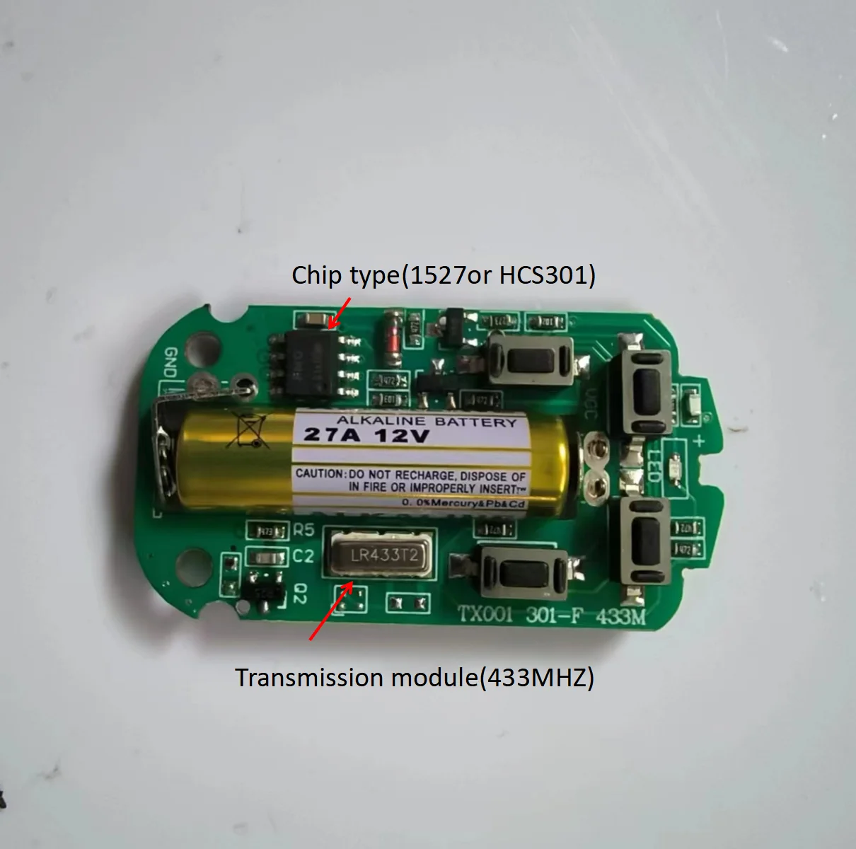 Control remoto Universal para puerta, placa de circuito PCB de 433MHZ, tipo de aprendizaje 1527 y código de rollo HCS301