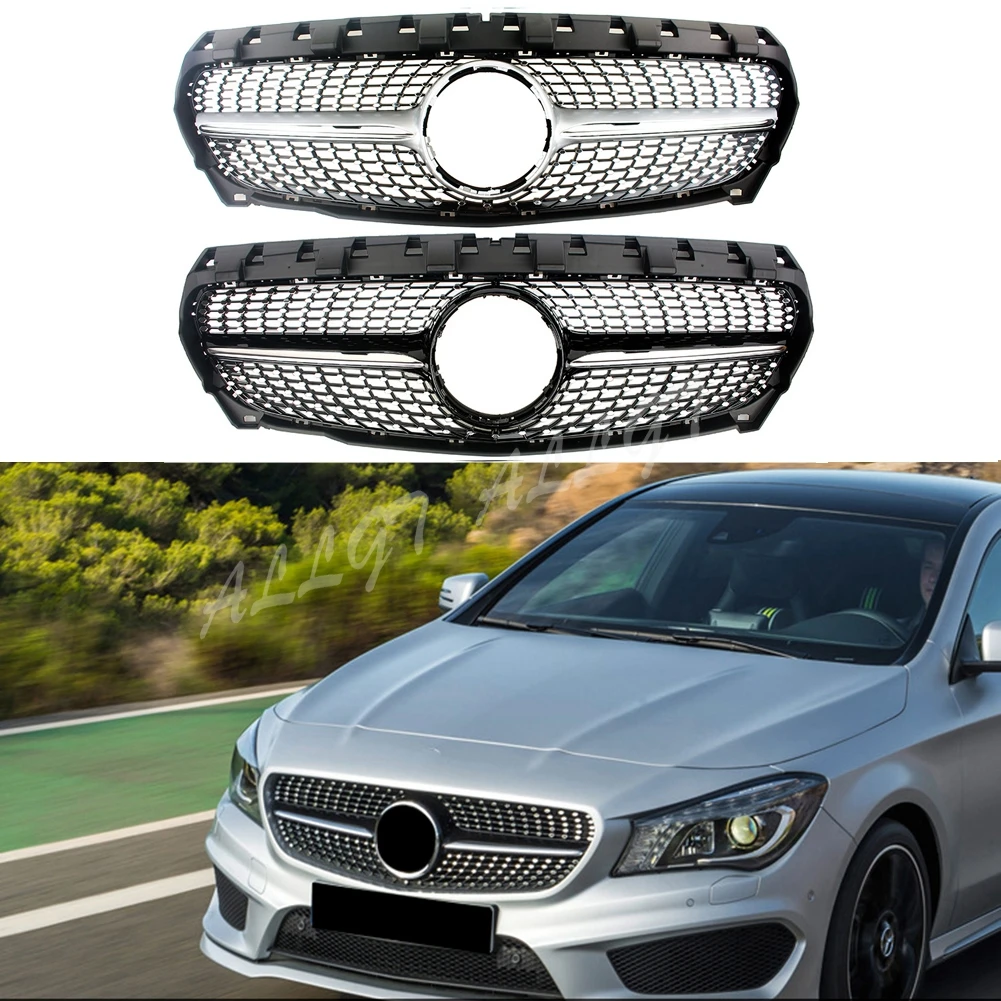 

Front Racing Billet Bumper Grille Cover For Mercedes Benz W117 CLA Class 2013 2014 2015 2016 Diamond