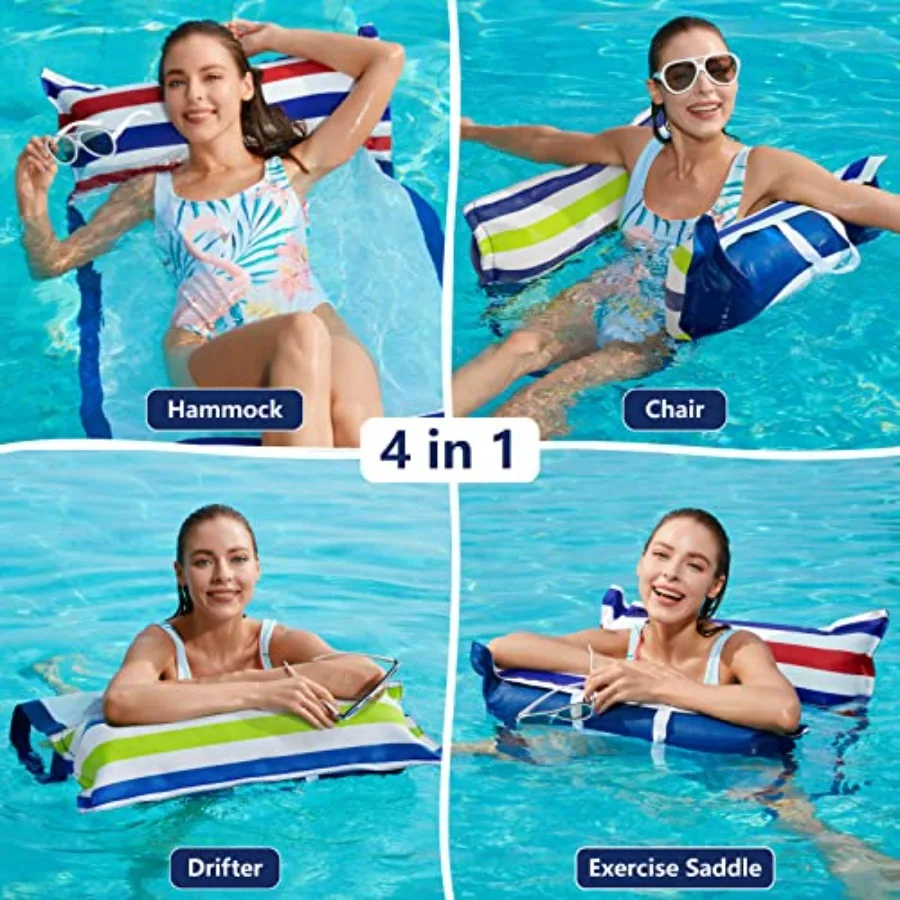 Inflatable Pool Hammock Float - 2 Pack Water Hammock Pool Floaties Multi-Purpose Saddle Lounge Chair Drifter 4 in 1 Lake Beach
