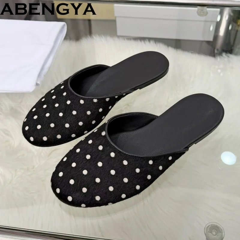 

Suede Leather Half Flat Slippers Women Summer Slides Holiday Beach Shoes For Women Wrap Toe Mules Women's Slippers 2026