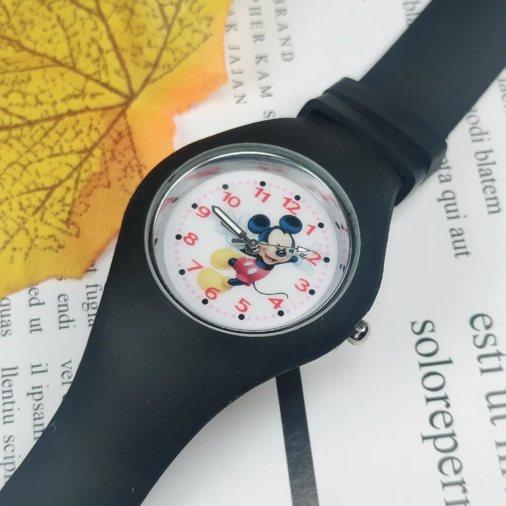 Disney-relojes de dibujos animados de Minnie y Mickey para niños, pulsera de silicona suave, resistente al agua, de cuarzo, regalos para niños y