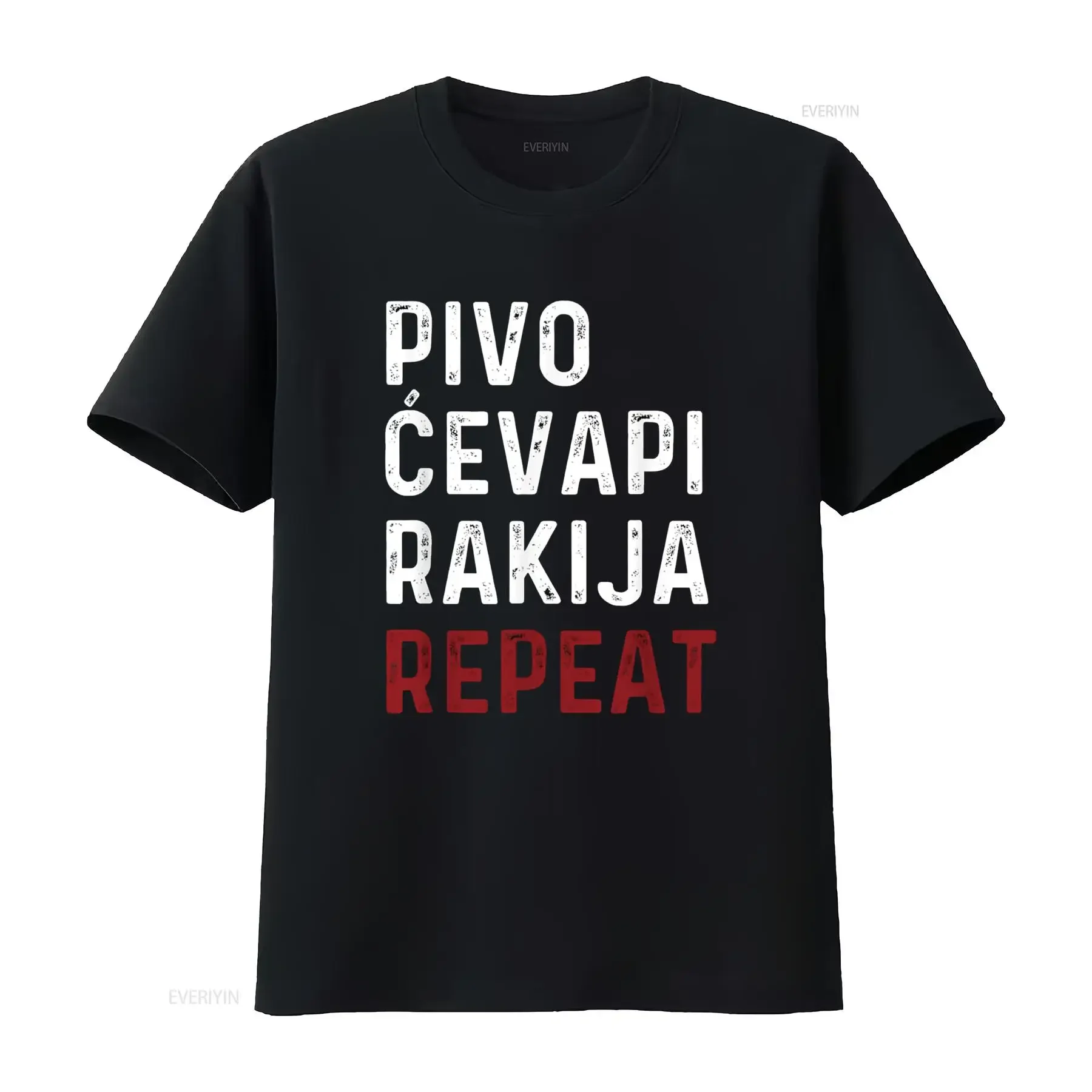 Pivo Cevapi Rakija Repeat Funny Balkan Food Drink T Shirt vintage Washed Versatile Soft fashion designer clothes Unisex homme