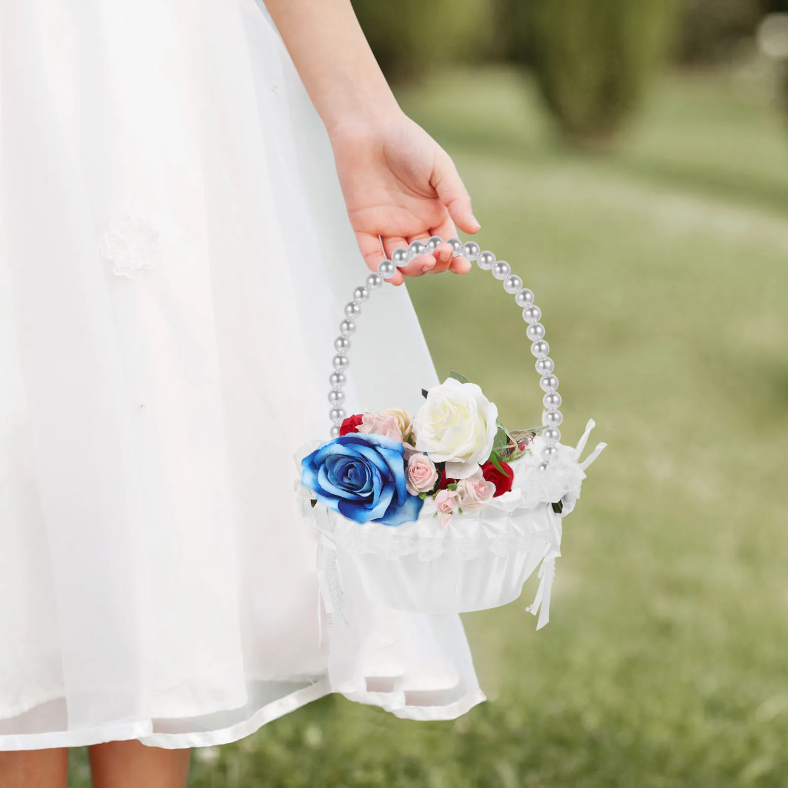 

2 Pcs Flower Girl Basket Wedding Handle Vintage for Girls White Baskets Weddings