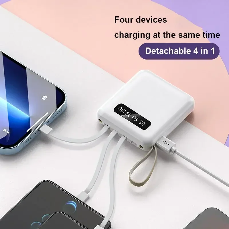 30000mAh Power Bank Fast Charge Large Capacity Portable PowerBank 4 in1 Cable For iPhone Samsung HUAWEI 2024 NEW