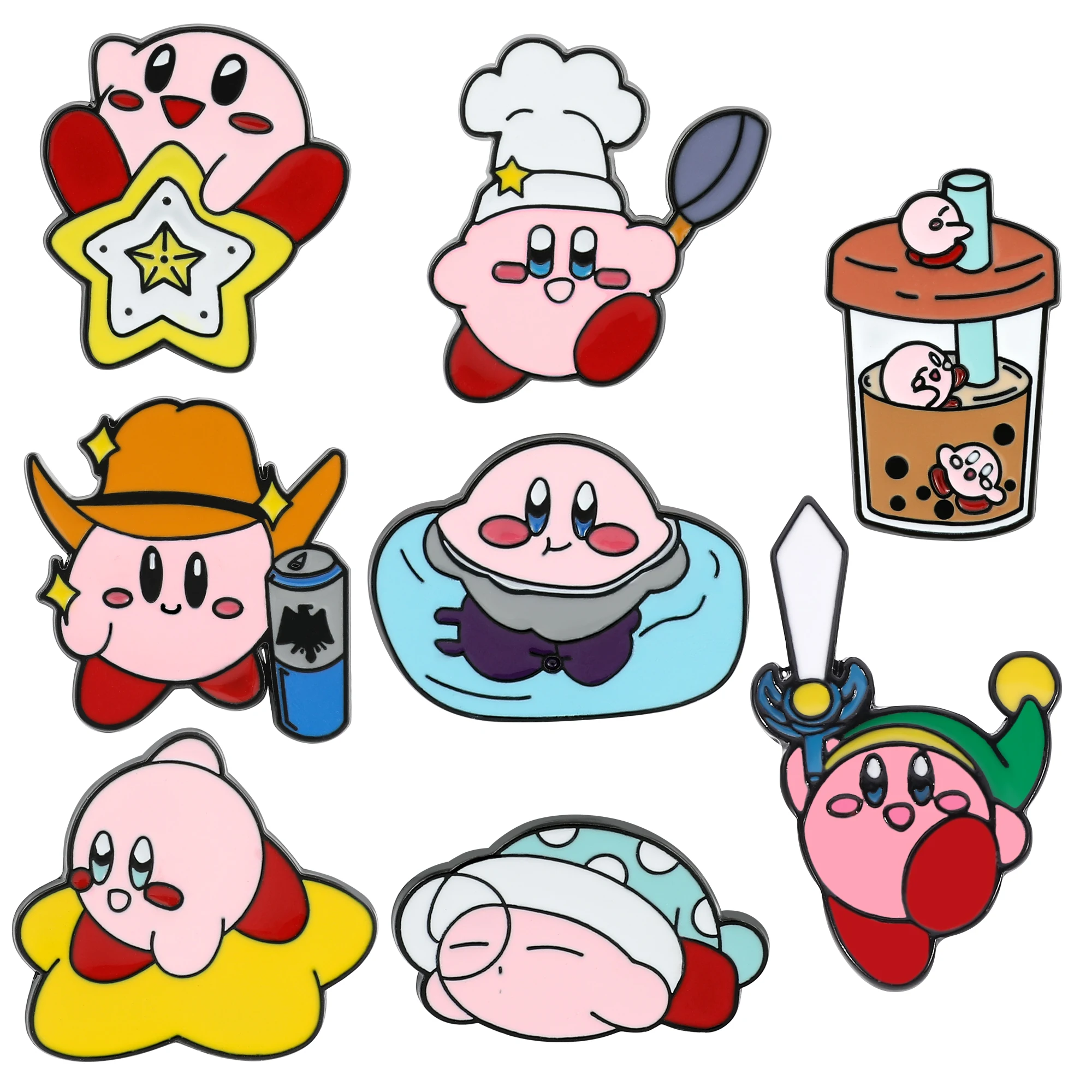 Wholesale Kawaii Animal Elves Kirby Enamel Pin Pastel Cartoon Metal Brooch Medal Movie Seed Anime Lapel Pins Gifts Friends