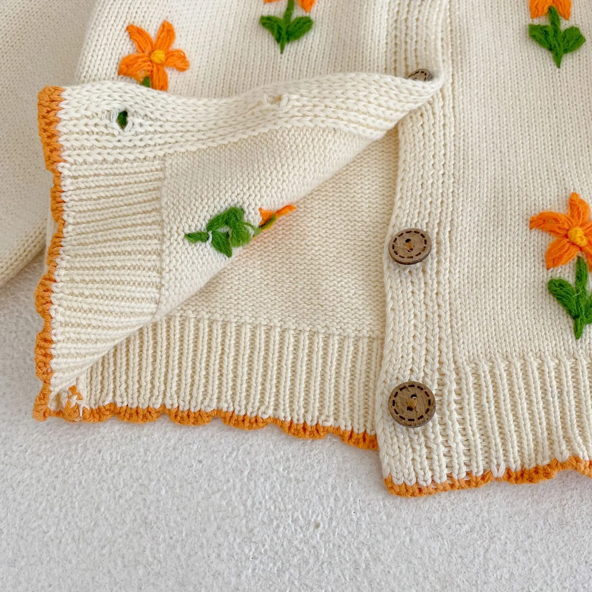 0-3T Newborn Kid Baby Girl Winter Clothes Flower Embroidery Baby Sweater Cardigan Long Sleeve Knit Knitwear Coat Outfit