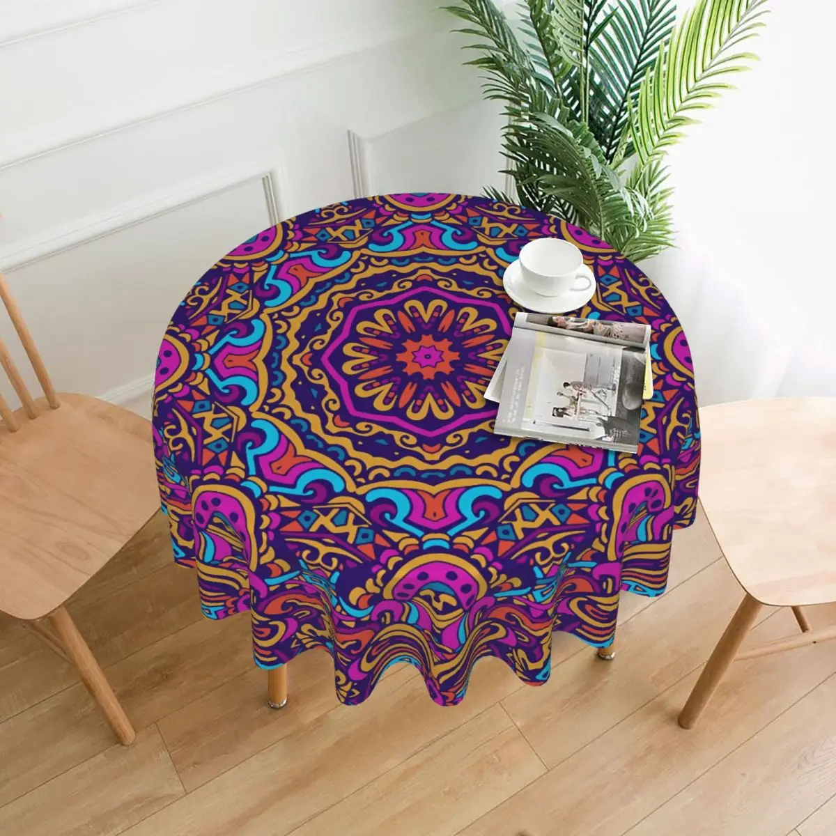 Vintage Ethnic Tablecloth Colorful Tribal Print Protection Round Table Cover Kawaii Printed Table Cloth For Events Dining Tables