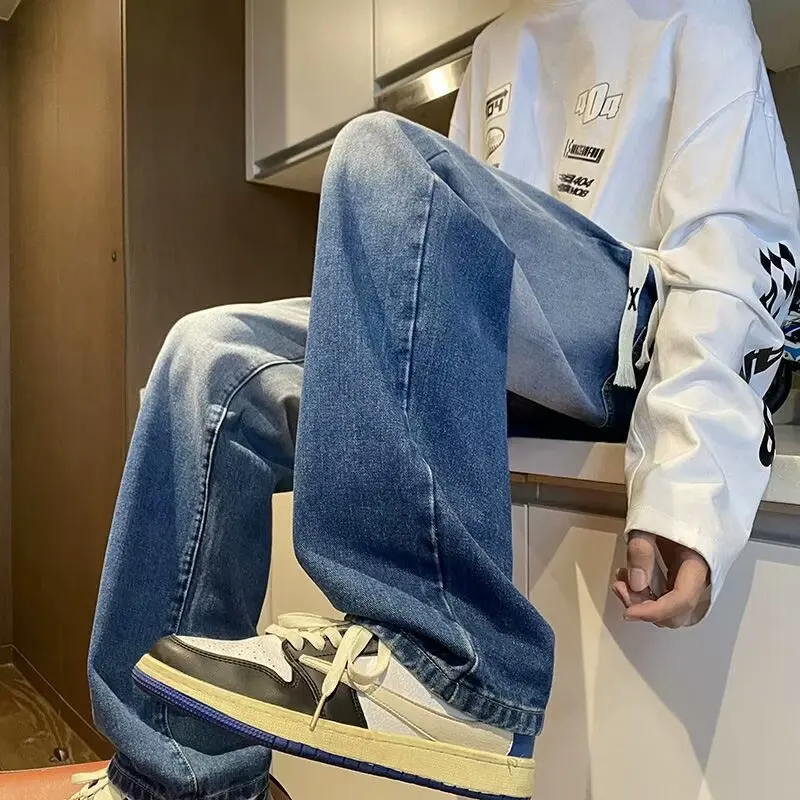 Jeans Men Gradient Denim Pant Harajuku Fashion Casual Straight Pants Male Elastic Waist Jeans Streetwear Casual Denim Trousers