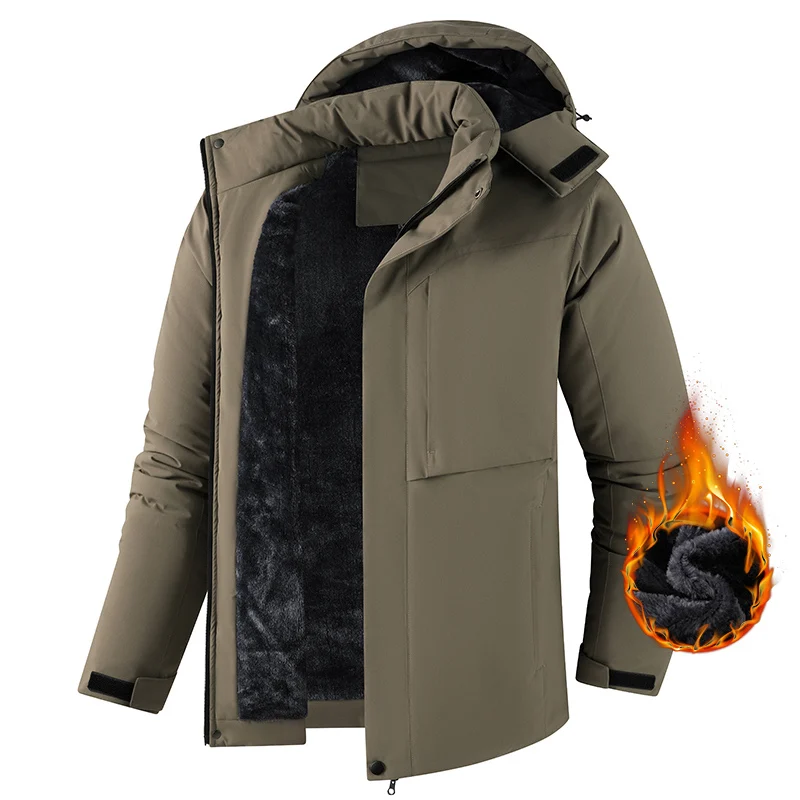 

New Winter Men Hooded Fleece Warm Parkas Down Jackets Hooded Fleece Man's Jackets Outwear Cotton Coat Parka Jaqueta Masculina