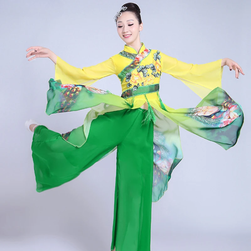 Trajes de danza clásica Hanfu de estilo chino para mujer, ropa elegante de baile Yangko, trajes de actuación, traje de baile cuadrado