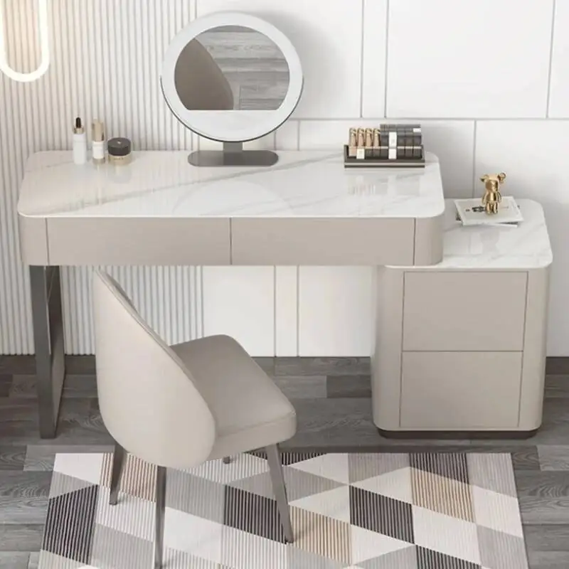 

Modern Aesthetic Minimal Dresser Mirror Led Light Drawer Storage Dressing Table Wood Modern Comoda Pra Quarto Furniture Bedroom