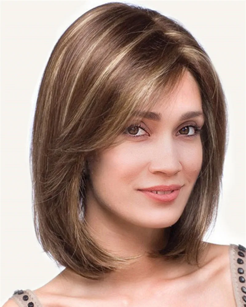 Soft Mommy Hair Gifts Short Brown Synthetic Wig Silk Straight Heat Resistant Ombre Hairstyle Costume Party Wigs for Women