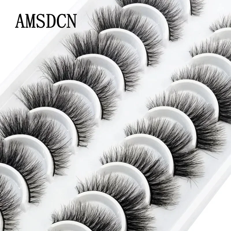 AMSDCN10 Pairs False Lashes 5D Faux Mink Lashes Fluffy Soft Volume Natural Eyelashes Cross Eyelashes Lashes Reusable Makeup Cils