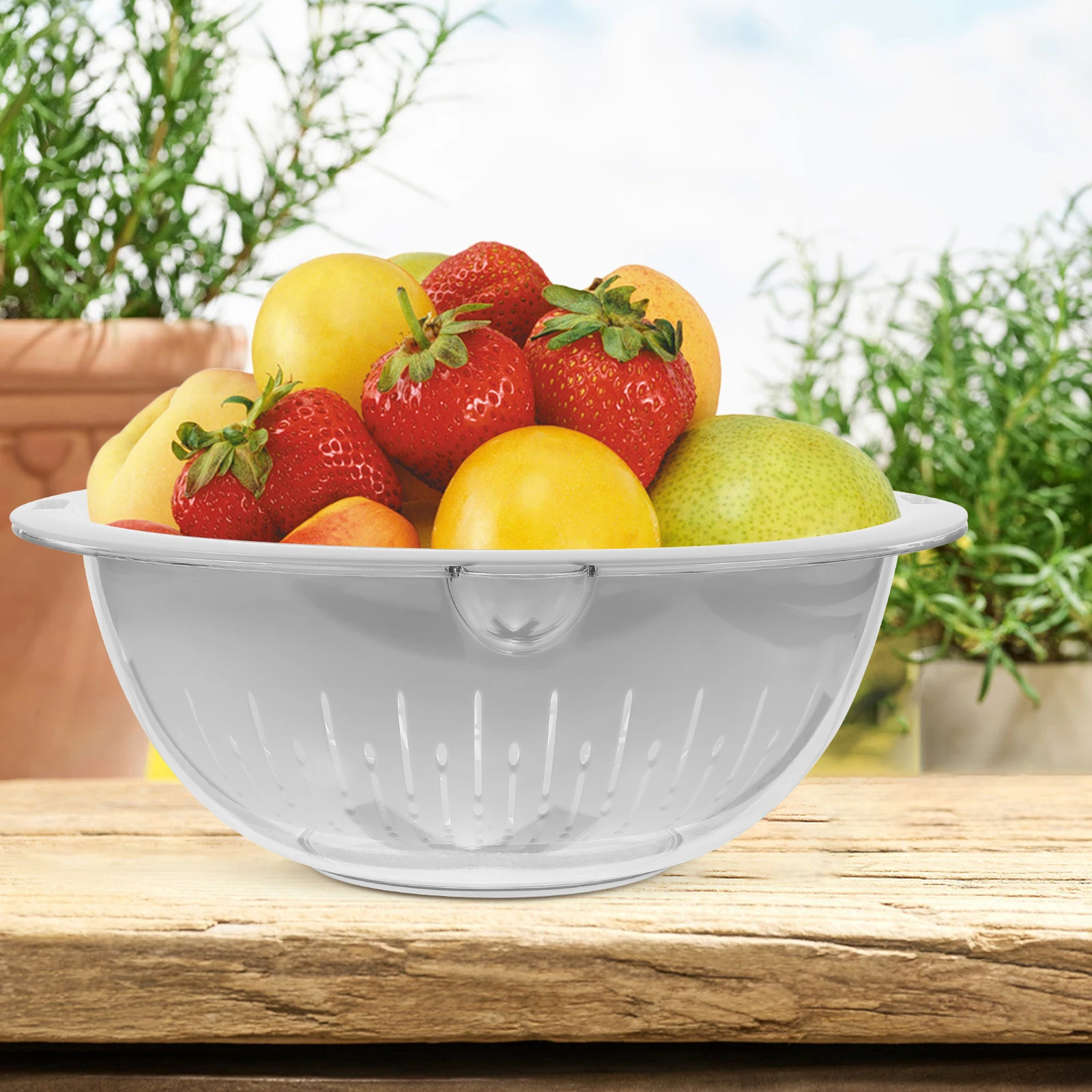 

Double Layered Drain Basket Yellow Kitchen Vegetable Washing Large Capacity Fruit Rice Sieve Strainer Bowl Food