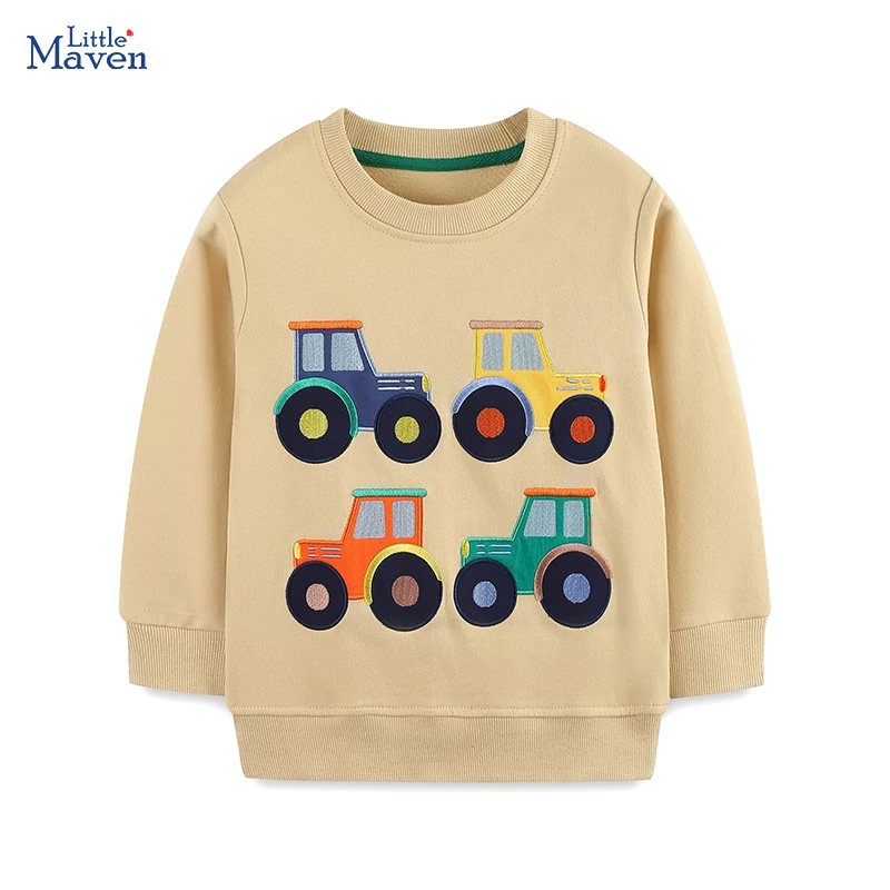 Little maven Cartoon Tractor Embroidery Little Kids Long Sleeve Top Autumn Spring Boys Sweatshirts Baby Children Sweatshirts
