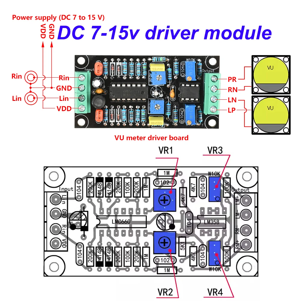 DC 7-15V Driver Module LMC660 Single Power Vu Meter Head Level Meter Driver Board Front-End Electronic Tube Gallbladder Machine