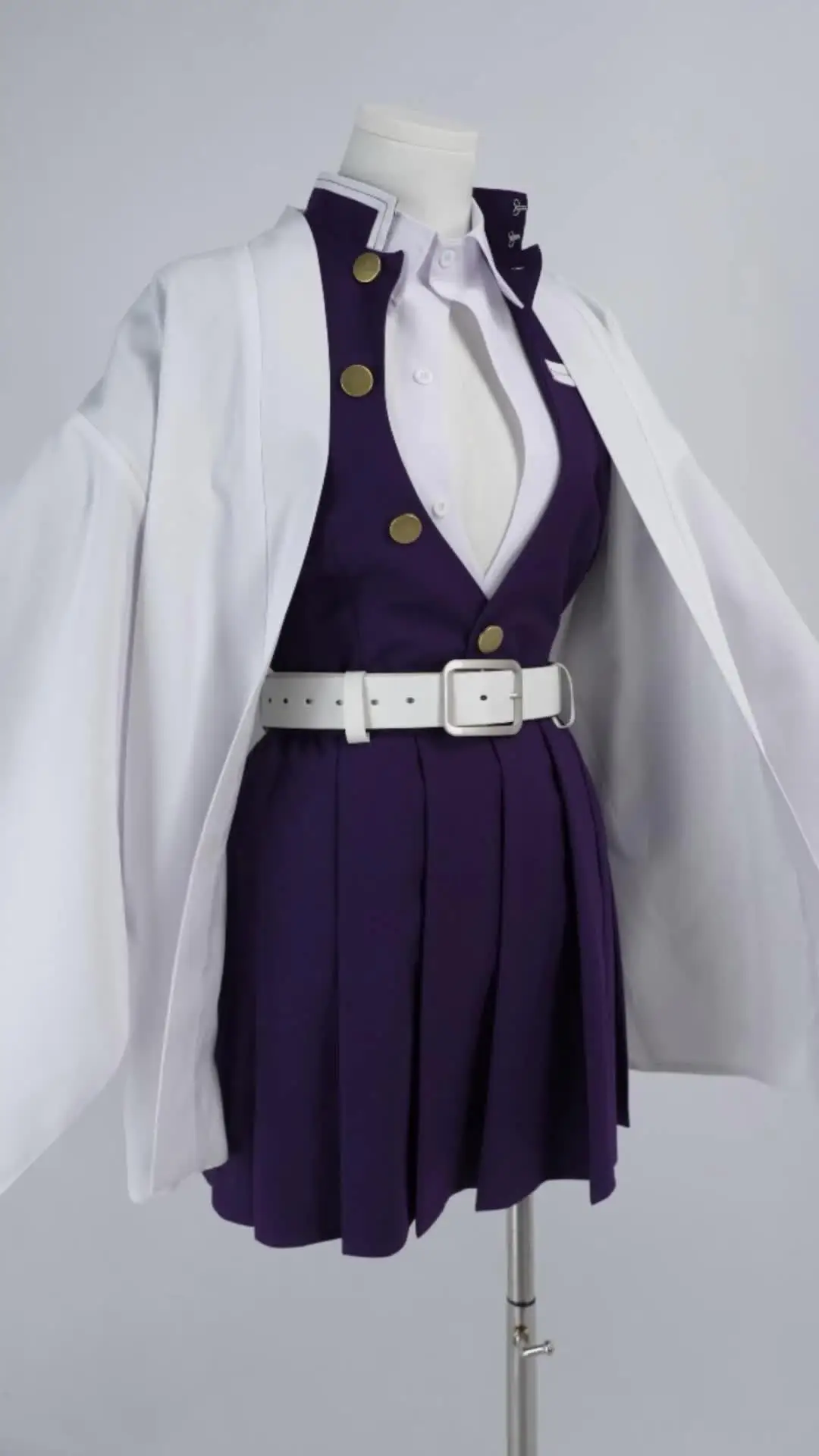 HOLOUN Anime Kanroji Mitsuri Costume Cosplay Parrucca intrecciata Ricamo Gonna superiore Bianco Haori Cintura Calze Cos Halloween