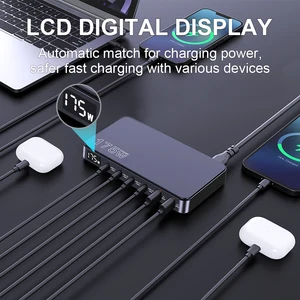 UEETOP-GAN USB C charger, LED display, 6 port table charger, type C, PD, 100W, PPS, 45W, fast loading for MacBook, Samsung, iPhone, 175W 12 Main Sales Charger 45W - №6
