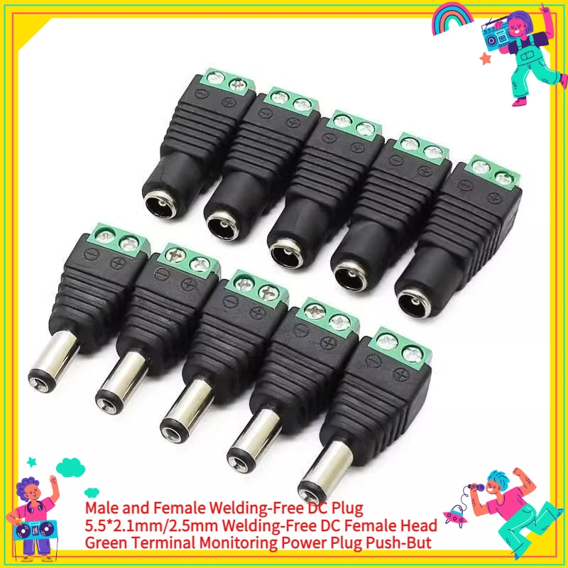 

Male and Female Welding-Free DC Plug 5.5*2.1mm/2.5mm Welding-Free DC Female Head Green Terminal Monitoring Power Plug Push-But