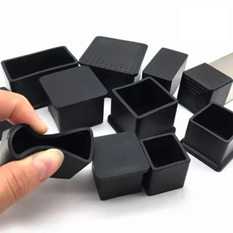 Square Rectangle Rubber Table Feet Black Chair Leg Caps Furniture Tube End Covers Non Slip