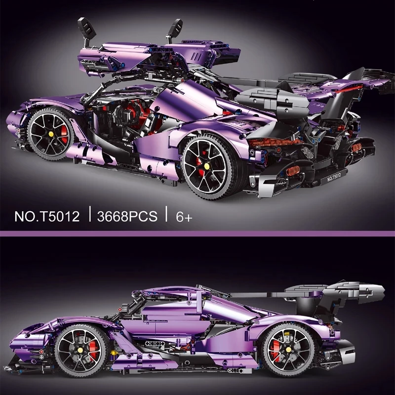 High Tech Electroplating Purple Apolloed Super Sports Car Model Building Blocks MOC Bricks Toys Christmas Gifts T5012 3668pcs