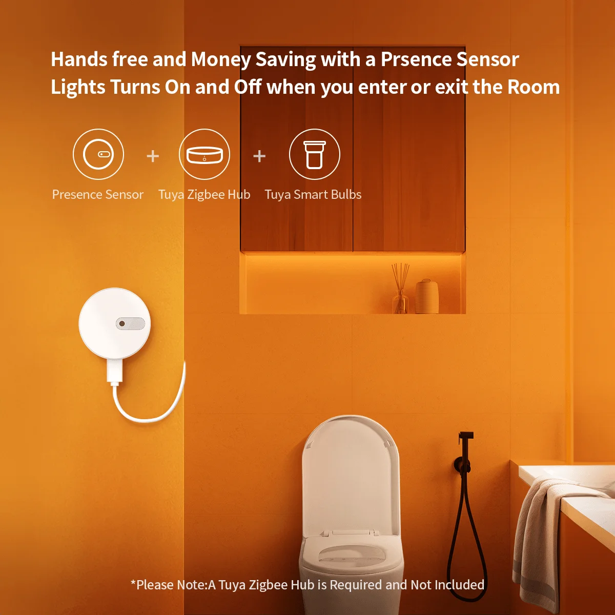 Linptech Presence Sensor ES1 Smart Motion Sensor with 24G mmWave Radar Requires Tuya Zigbee Hub for Home Automation and Security