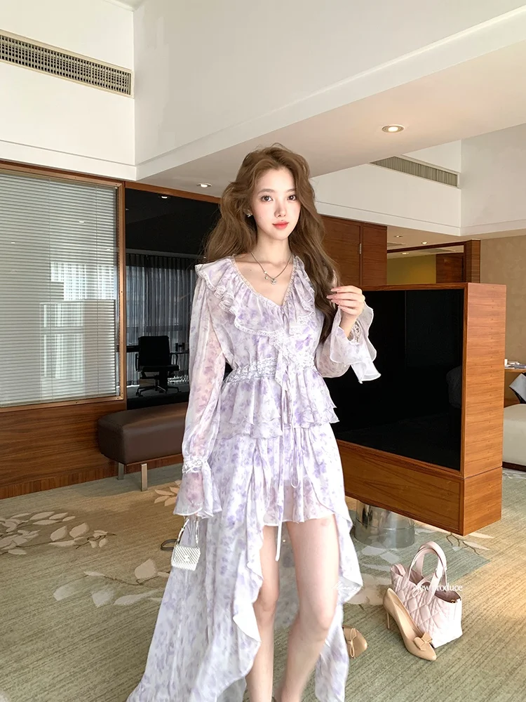 

Летний женский комплект из топа с длинным рукавом и юбки с кружевной отделкой в виде букета роз, повседневный модный наряд.