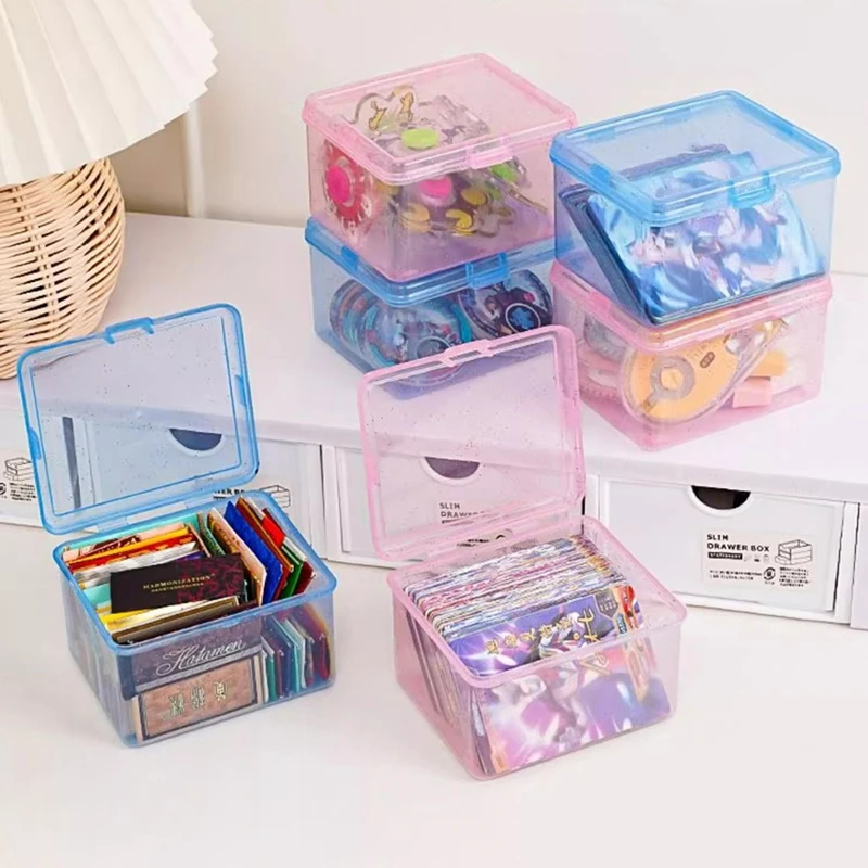 New Transparent Plastic Storage Box Photocards Small Card Storage Box Desk Organizer Box Classification Box Stationery