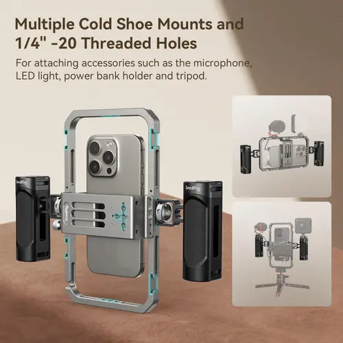 Imagen 2 del producto SmallRig-Kit de plataforma de vídeo para teléfono inteligente, jaula Universal para teléfono con asas, estabilizador de funda para Vlogging de cine portátil para iPhone-4121