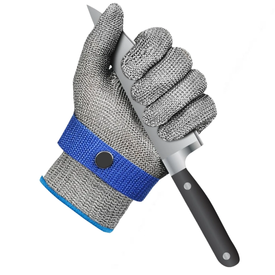 

1 Pair Level 9 A9 Cut Resistant Gloves Food Grade, 2.0 Upgraded Protective Anti Cutting Stainless Steel Mesh Metal Safety Gloves