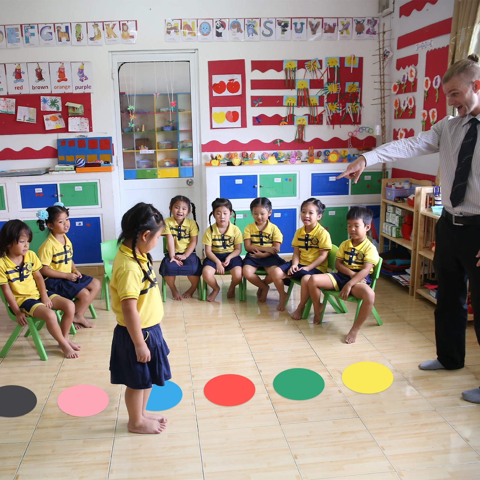 42/60 Stück 15,2 cm runde Etikettenaufkleber, Klassenzimmer-Dekor, Bodenaufkleber, selbstklebende Punkte, Marker, trocken abwischbare Kreise, Dichtungsaufkleber