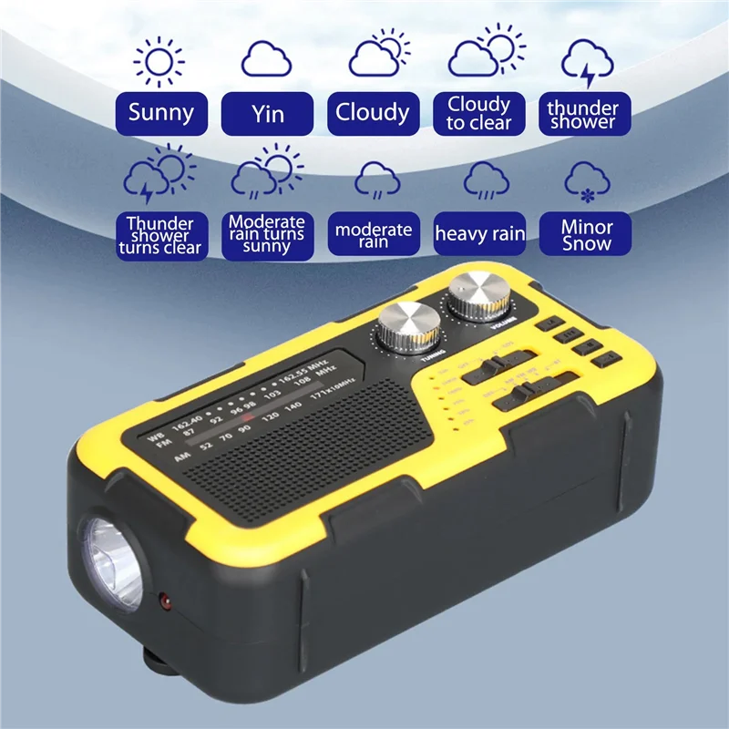 

USB Hand Crank Emergency Radio Yellow Plastic 4000Mah 3.5Mm Headphone Jack For Outdoor Backpacking-Y41A