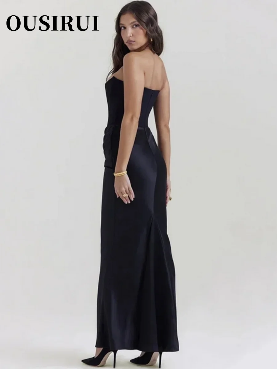 Ousirui Backless Sexy Jurk Club Feest Mode Avond Jurken Elegante Bodycon Maxi Jurk Zwarte Vrouwen Off-Shoulder Mouwloos