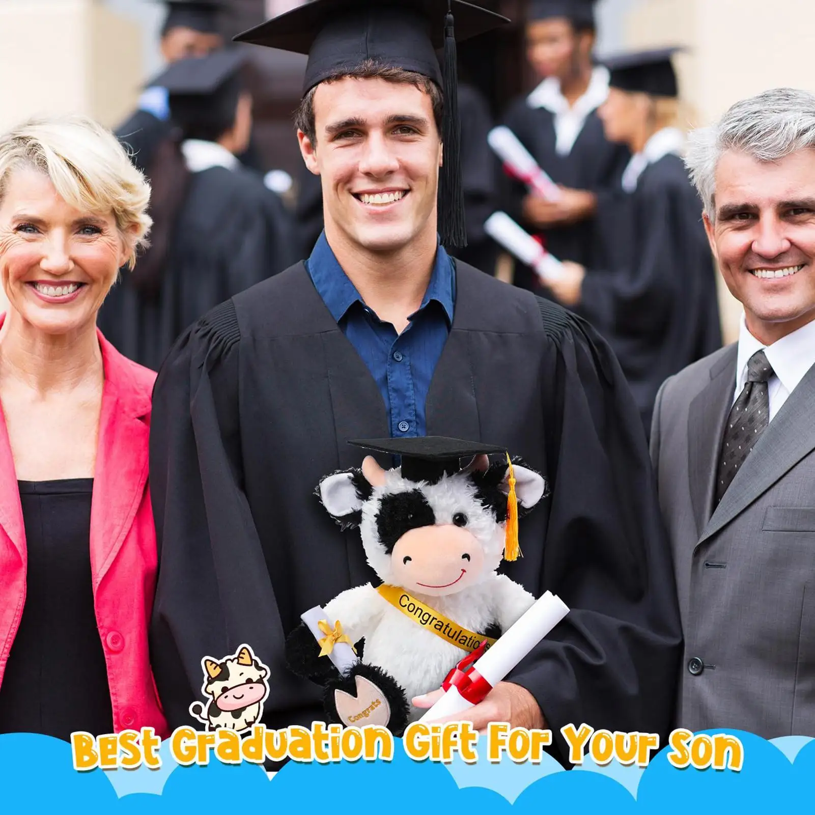 

Plush Cow 9 Inch Cute Soft Collectible Doll With Hat Graduation Plush For School Preschool Grade College High School