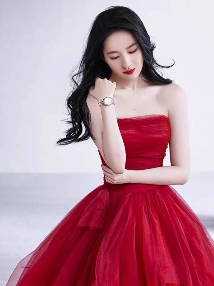 E Vestido de Novia Rojo para Mujer con Hombros Descubiertos, Vestido de Noche para Anfitriona, Nuevo 2025, Alta Gama, ...