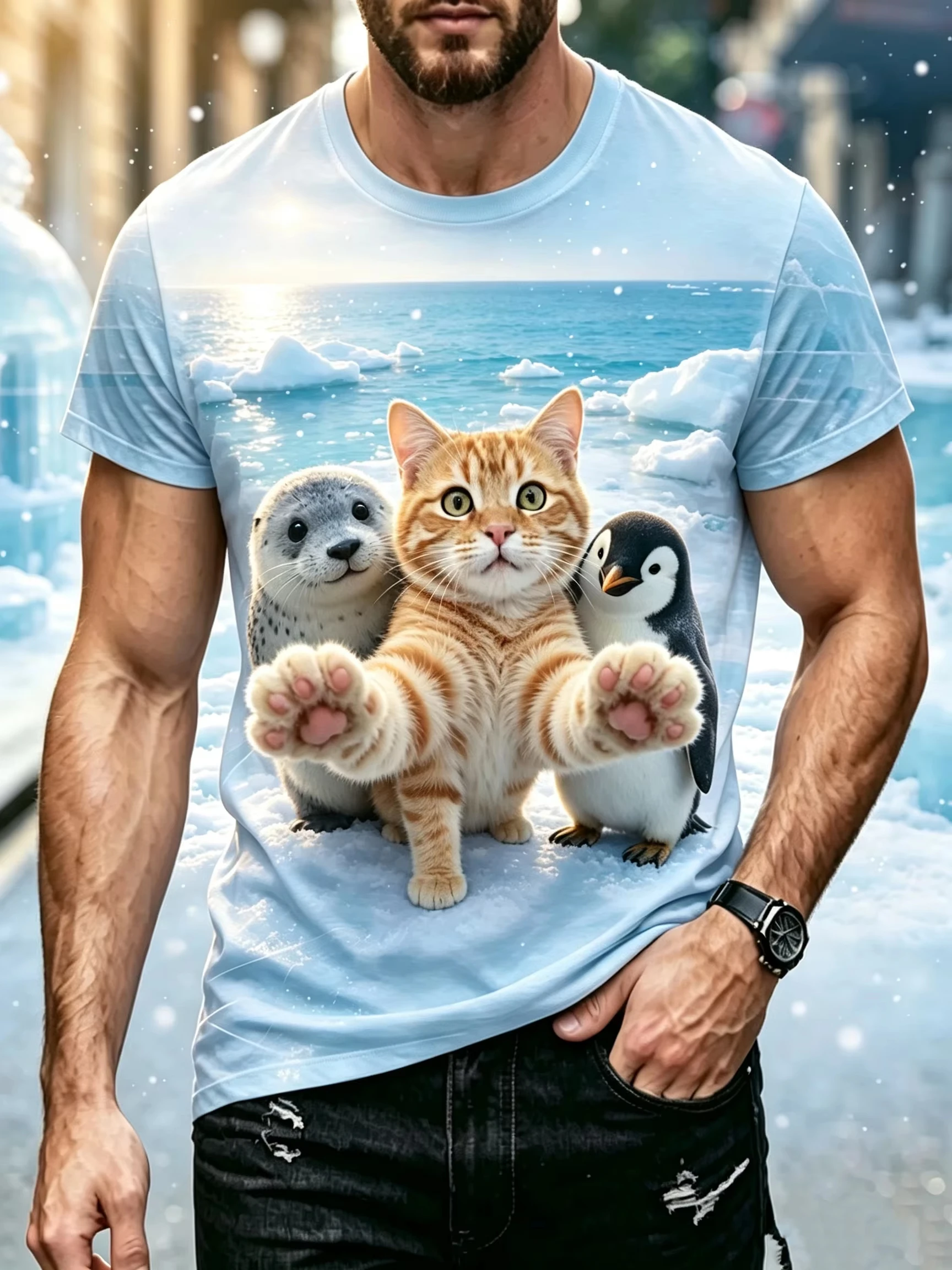Funny 3D Panda Cat Animal Print Short Sleeve T‑Shirt Unisex Crew Neck Tops Summer Daily Casual Tees For Men Women﻿﻿﻿